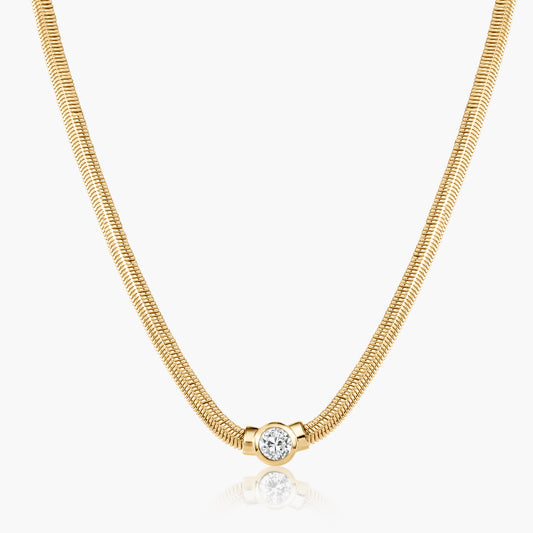 14K Yellow Gold Round Bezel Snake Necklace - NBRD50SE