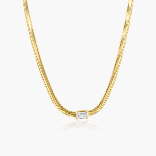 14K Yellow Gold Emerald Cut Bezel Snake Necklace - NEM50PSE