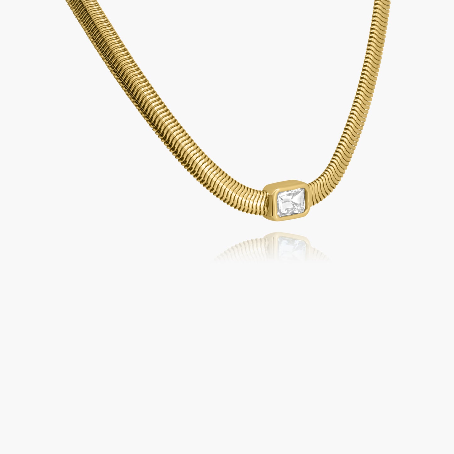 14K Yellow Gold Emerald Cut Bezel Snake Necklace-NEM50SE