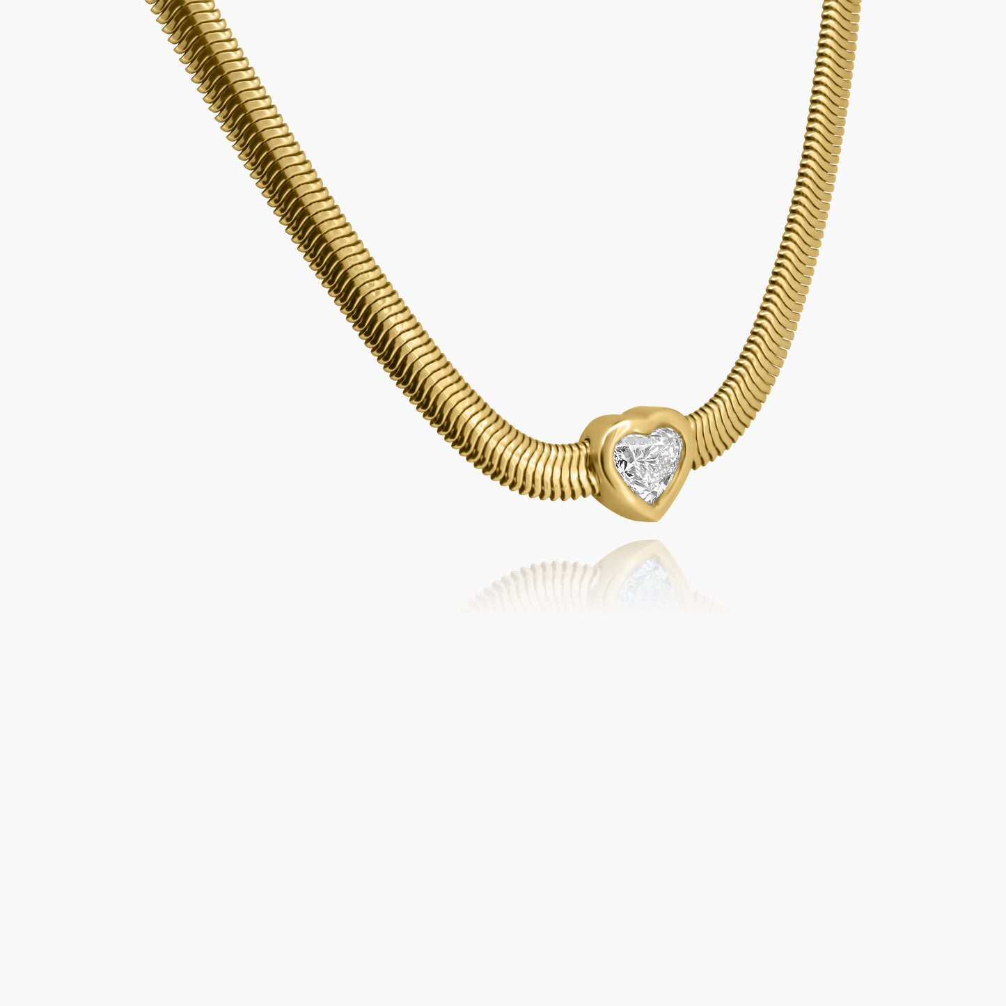 14K Yellow Gold Heart Bezel Snake Necklace-NHS50SE