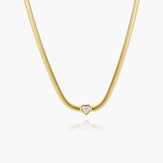 14K Yellow Gold Heart Bezel Snake Necklace-NHS50SE