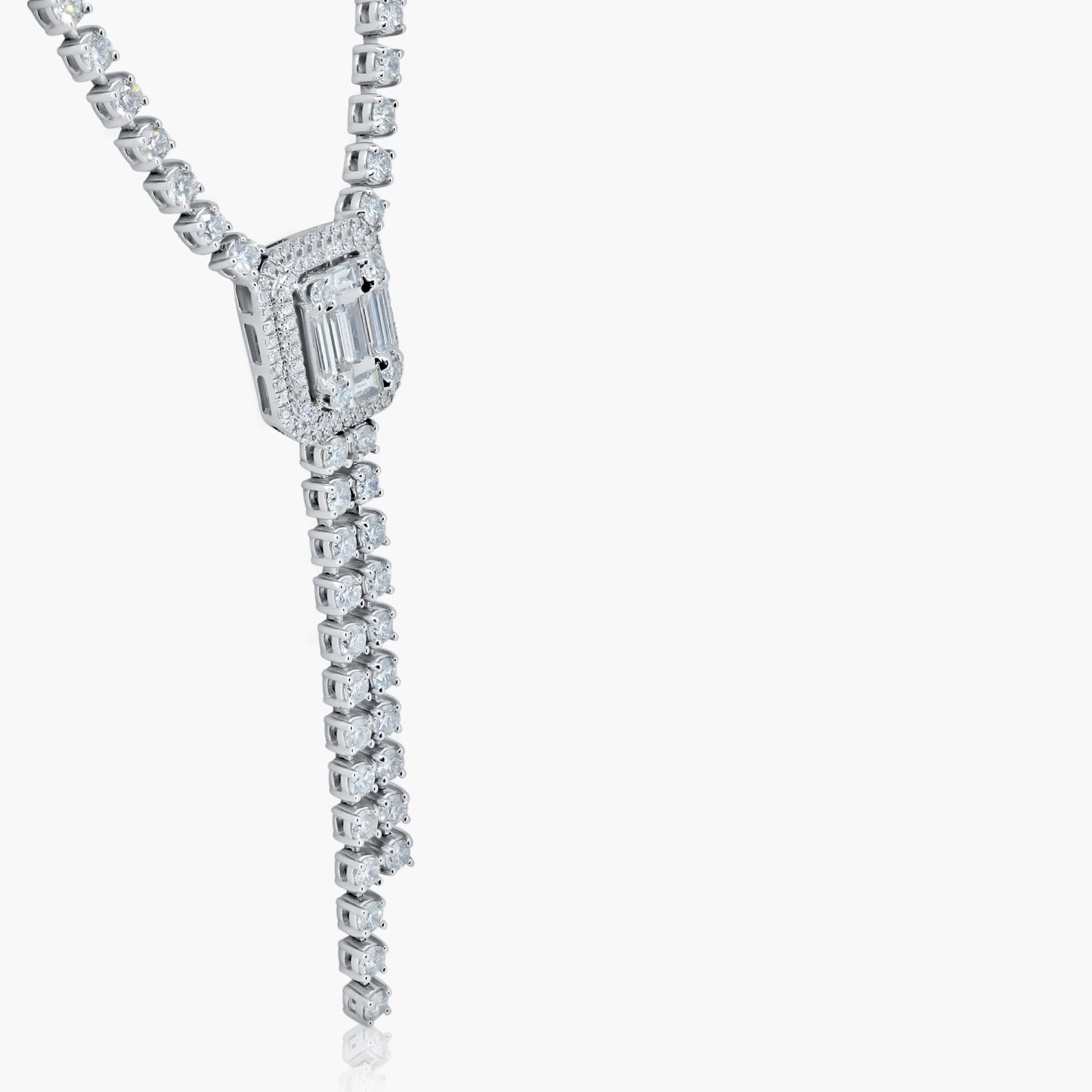 14K White Gold Baguette Statement Necklace-NP61789KP