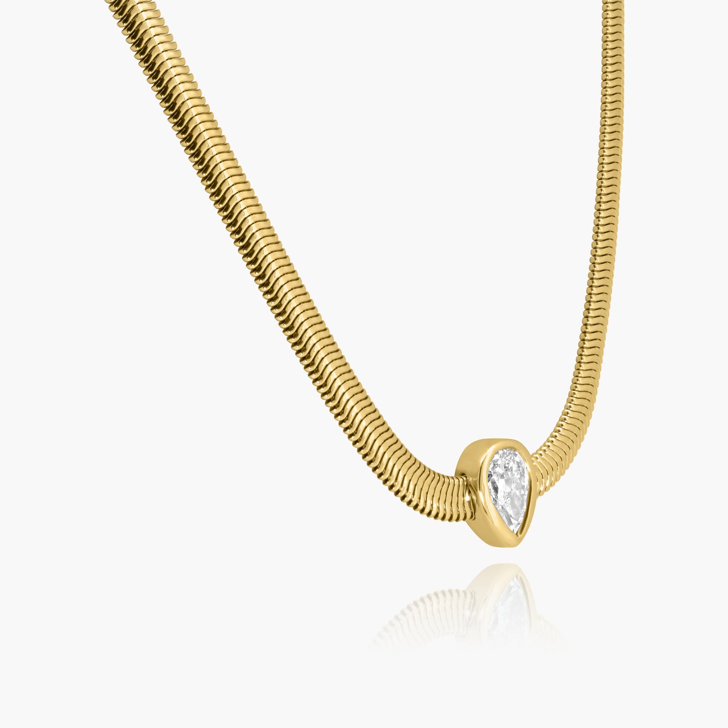 14K Yellow Gold Pear Bezel Snake Necklace-NPS50SE