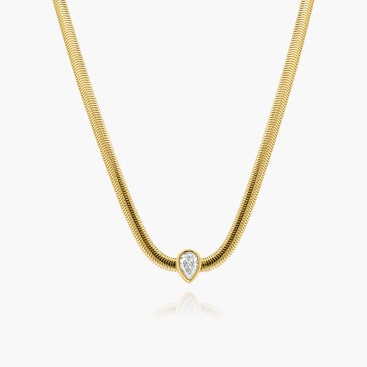 14K Yellow Gold Pear Bezel Snake Necklace-NPS50SE