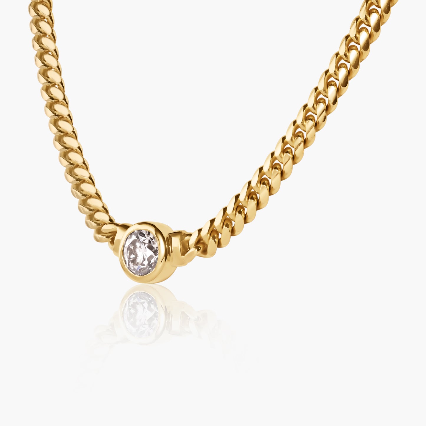 14K Yellow Gold Round Bezel Chain Link Necklace - NRD1