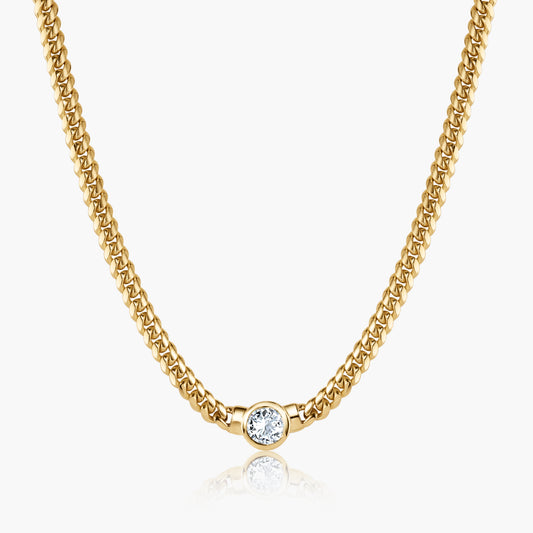 14K Yellow Gold Round Bezel Chain Link Necklace - NRD1