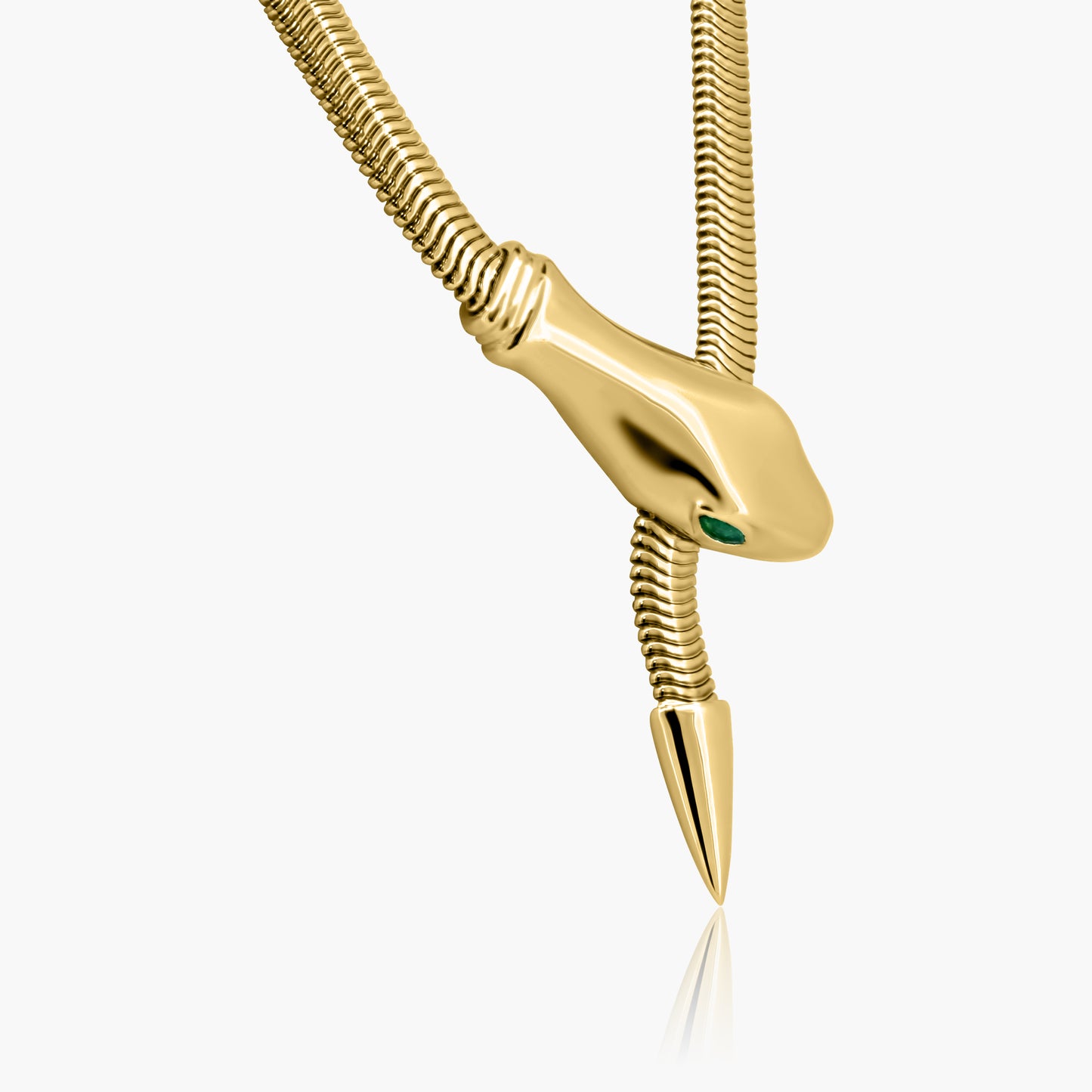 14K Yellow Gold Emerald Eye Snake Necklace-NSNKEGA