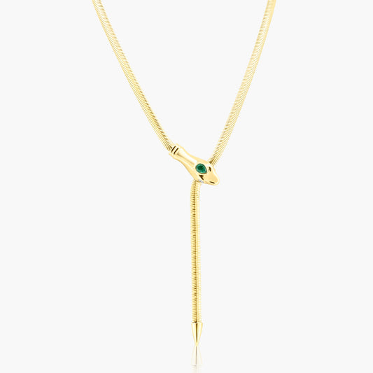 14K Yellow Gold Colored Gemstone Snake Necklace-NSNKERGA