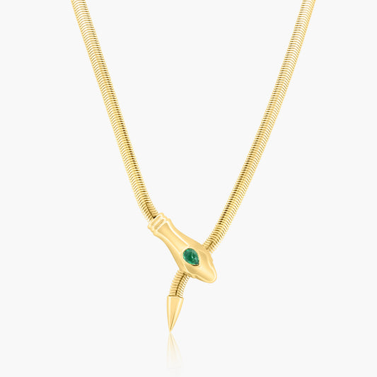 14K Yellow Gold Colored Gemstone Snake Necklace-NSNKERLGA