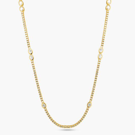 14K Yellow Gold Statement Tennis Necklace - NT4-1.7-17ZN-6MC