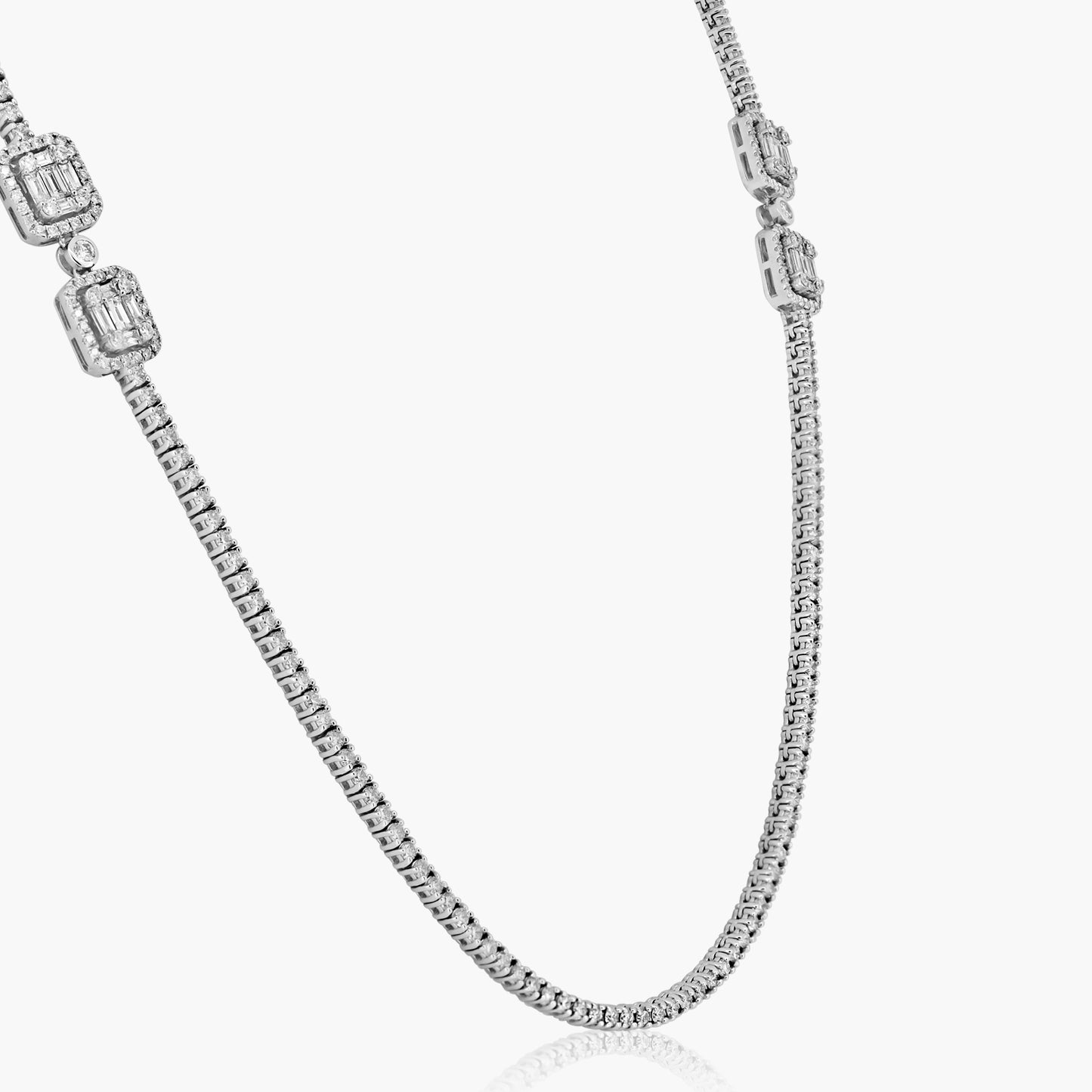 14K White Gold Baguette Statement Necklace-NT4-1.7-17ZN-7MC