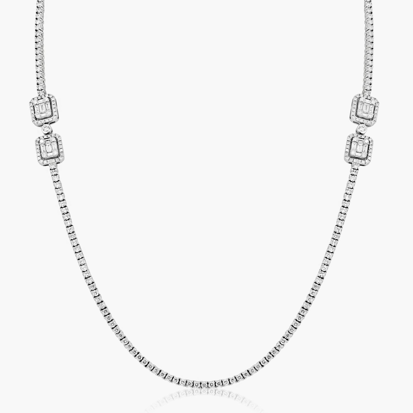 14K White Gold Baguette Statement Necklace-NT4-1.7-17ZN-7MC