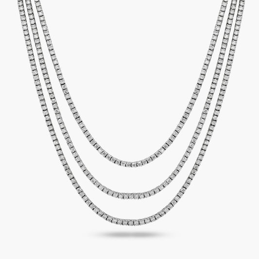 14K White Gold Three Row Statement Necklace - NT4-1.7-3HNMC