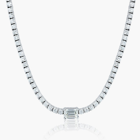 14K White Gold Center Emerald Cut Diamond Tennis Necklace - NT4-2.3-17HNEM