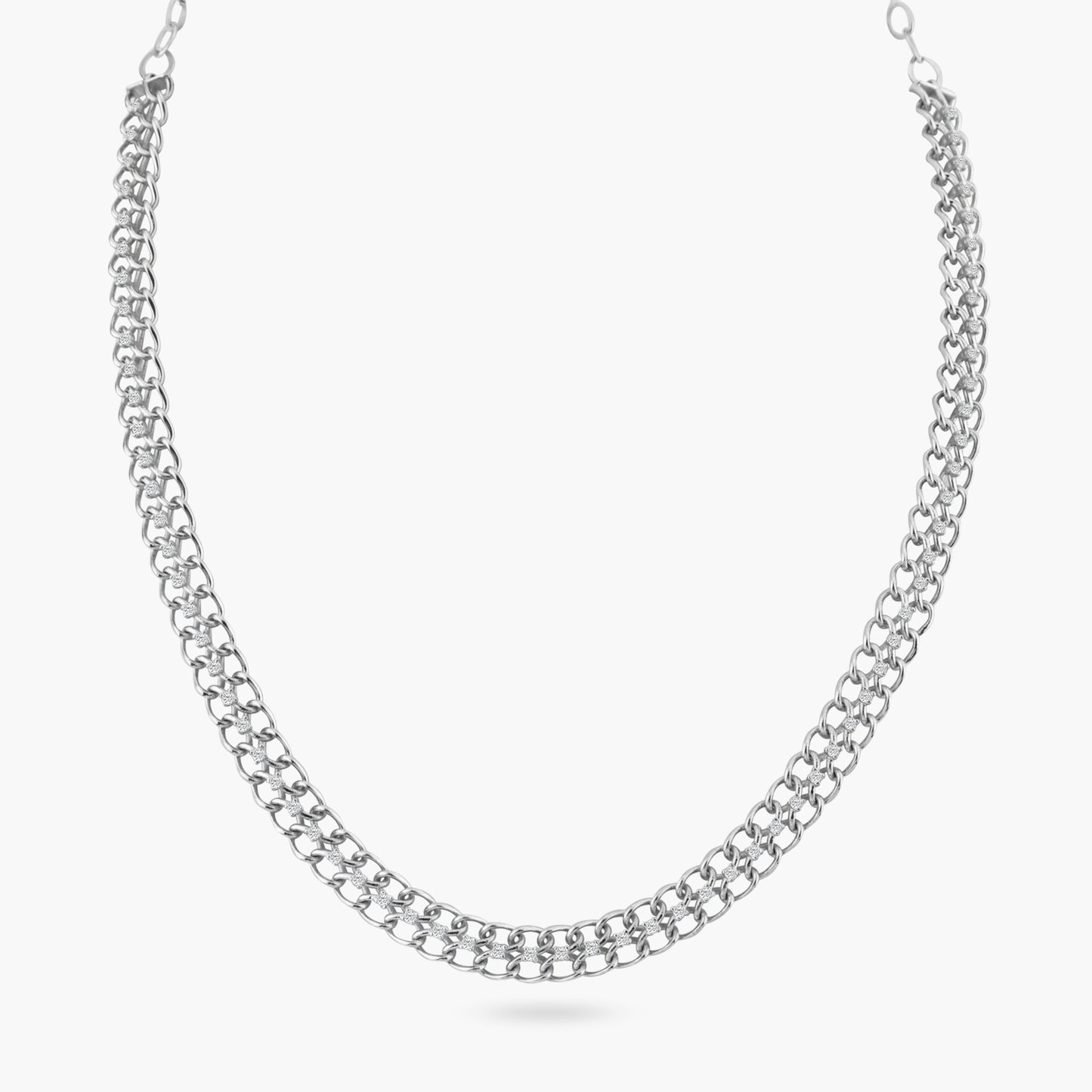 14K White Gold Chain Link Choker Necklace-NT8622NMC