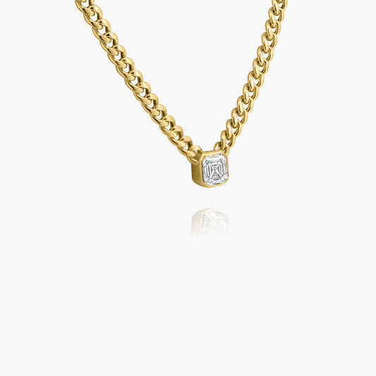 14K Yellow Gold Asscher Diamond Chain Link Necklace-P-ASB50SE-1