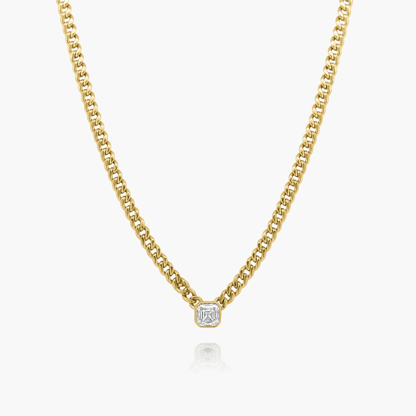 14K Yellow Gold Asscher Diamond Chain Link Necklace-P-ASB50SE-1