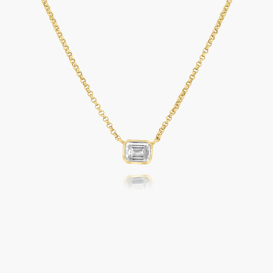 14K Yellow Gold Dainty Emerald Cut Bezel Pendant-P-EMB40SE