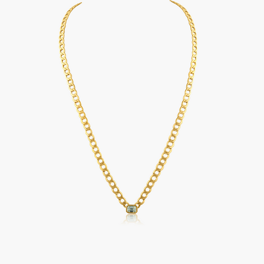 14K Yellow Gold Emerald Bezel Chain Link Necklace-P-EMB50SE-2