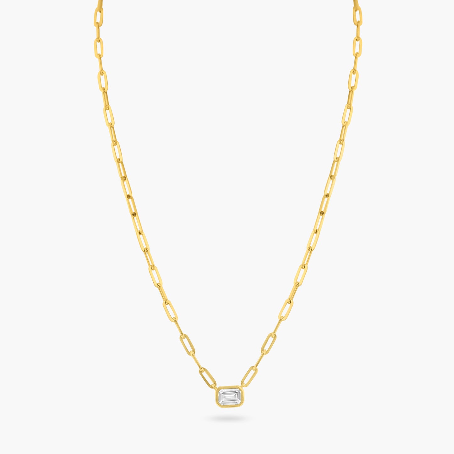 14K Yellow Gold Paper Clip Necklace-P-EMB50SE-3