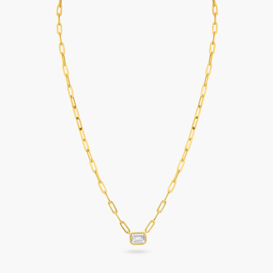 14K Yellow Gold Paper Clip Necklace-P-EMB50SE-3