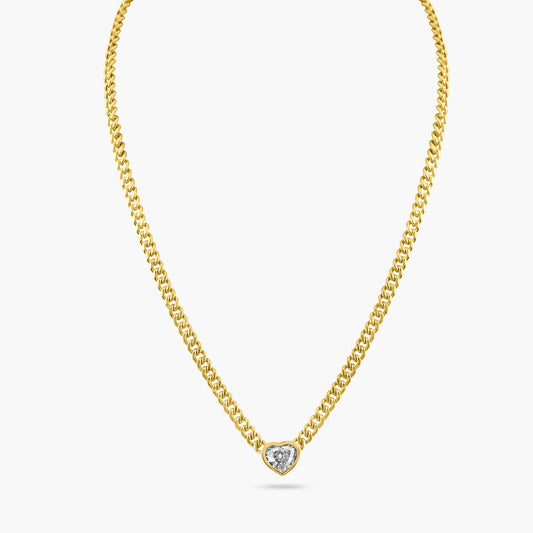 14K Yellow Gold Bezel Chain Link Necklace-P-HSB75SE-1