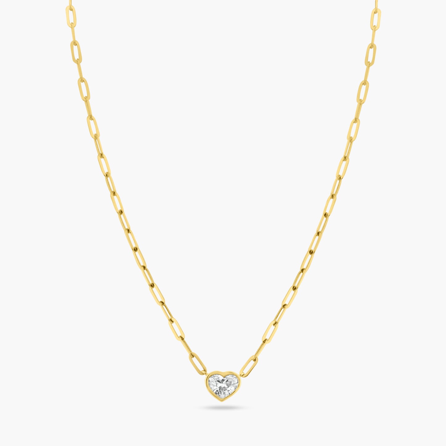 14K Yellow Gold Heart Bezel Paper Clip Necklace-P-HSB75SE-3