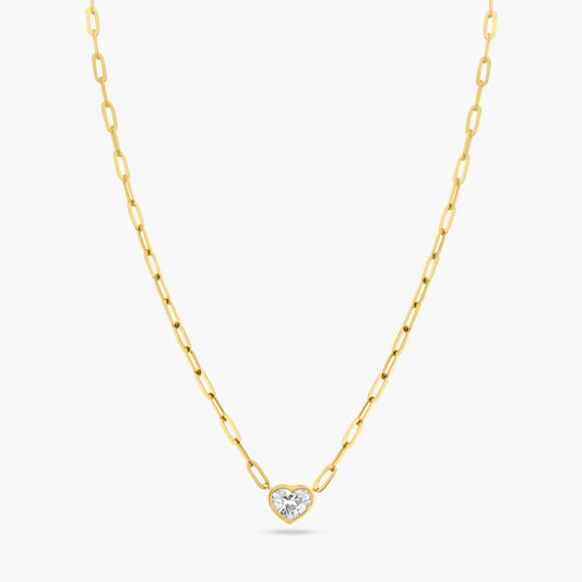 14K Yellow Gold Heart Bezel Paper Clip Necklace-P-HSB75SE-3