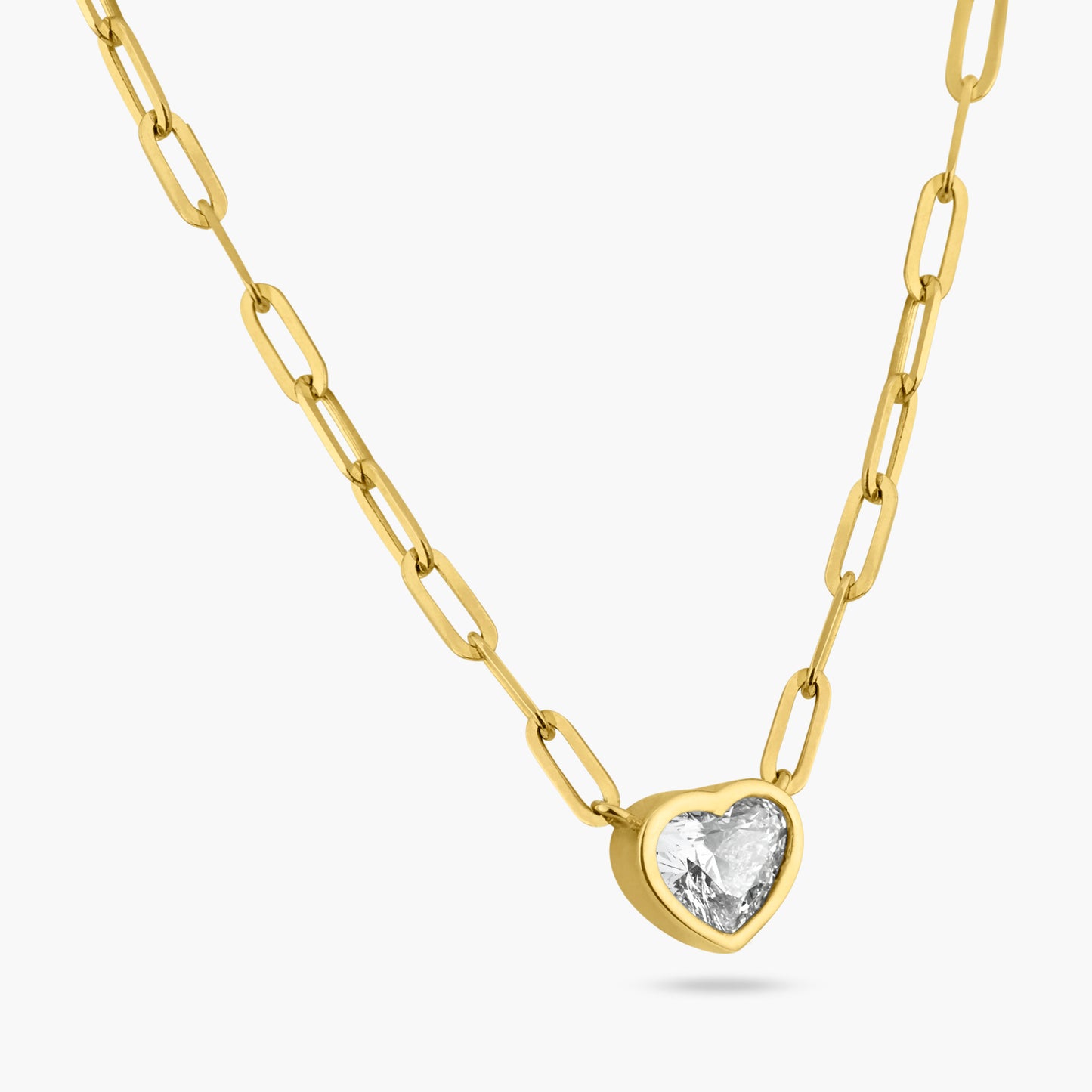 14K Yellow Gold Heart Bezel Paper Clip Necklace-P-HSB75SE-3