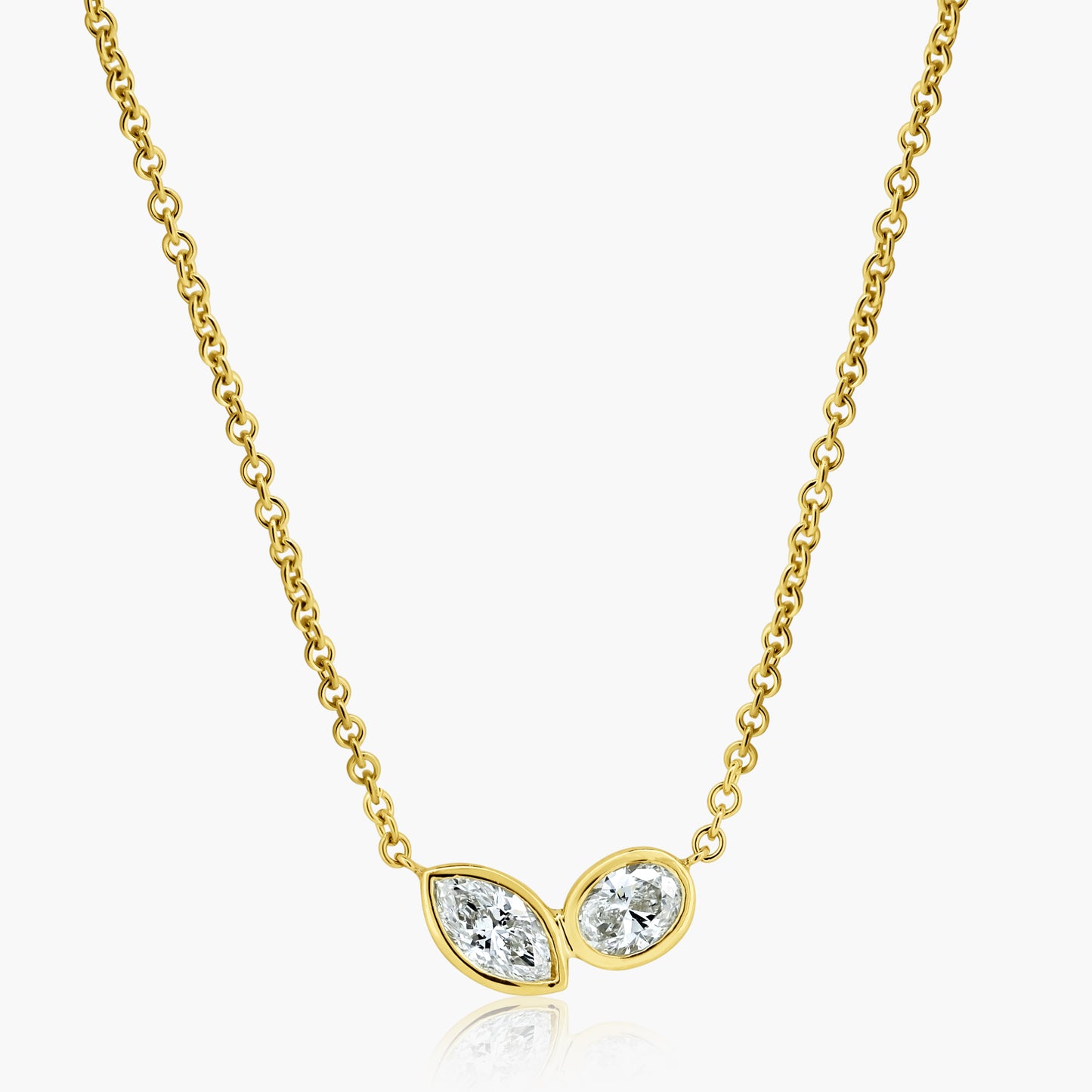 14K Yellow Gold Dainty Double Diamond Pendant-P-MQOV30SE