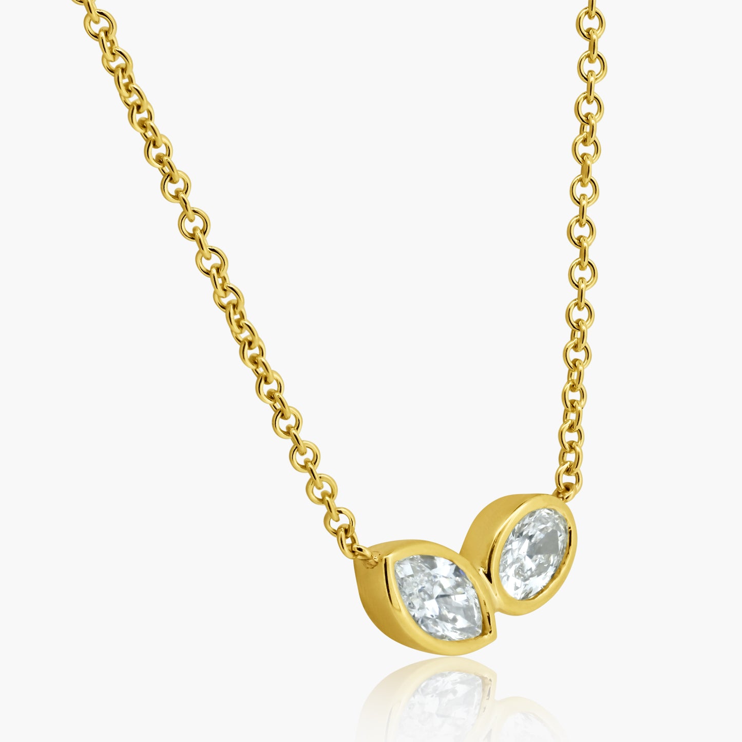 14K Yellow Gold Dainty Double Diamond Pendant-P-MQOV30SE