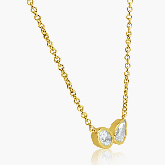 14K Yellow Gold Dainty Double Diamond Pendant-P-OVPS30SE