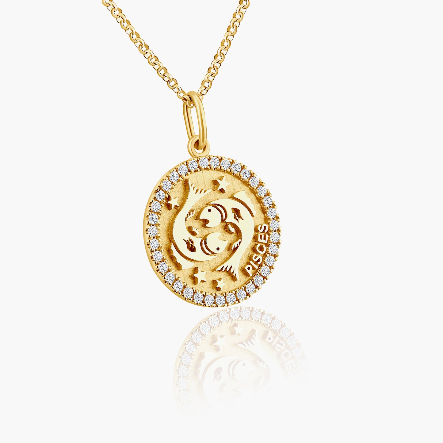 14K Yellow Gold Zodiac Pendant-P-PISCES-MEDCH