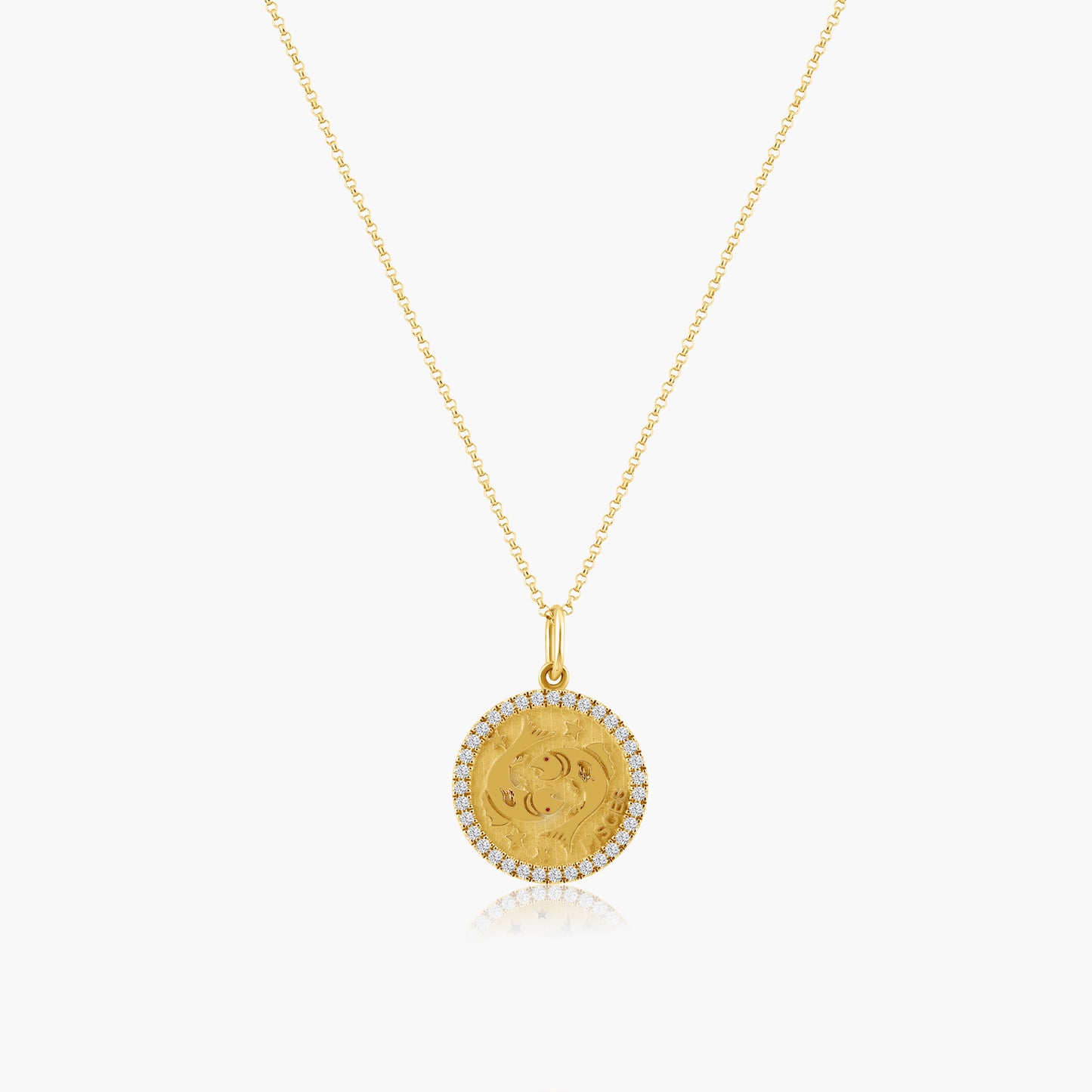 14K Yellow Gold Zodiac Pendant-P-PISCES-MEDCH