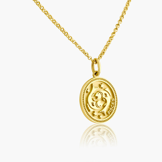 14K Yellow Gold Zodiac Pendant-P-PISCES-PLMEDCH