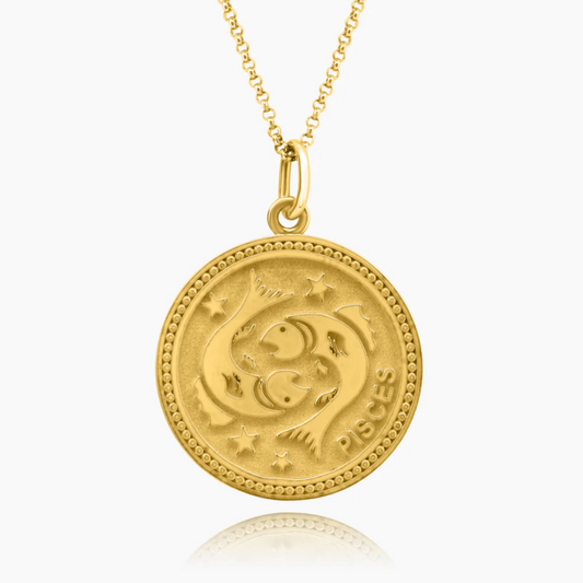 14K Yellow Gold Zodiac Pendant-P-PISCES