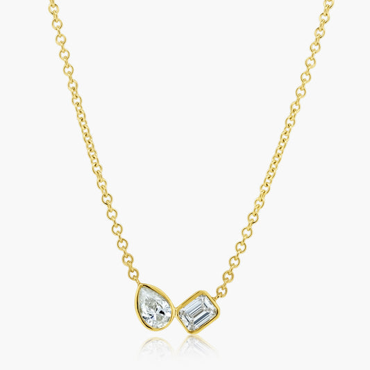 14K Yellow Gold Dainty Double Diamond Pendant-P-PSEM30SE