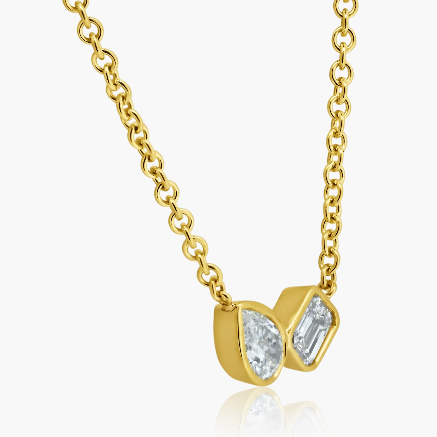 14K Yellow Gold Dainty Double Diamond Pendant-P-PSEM30SE