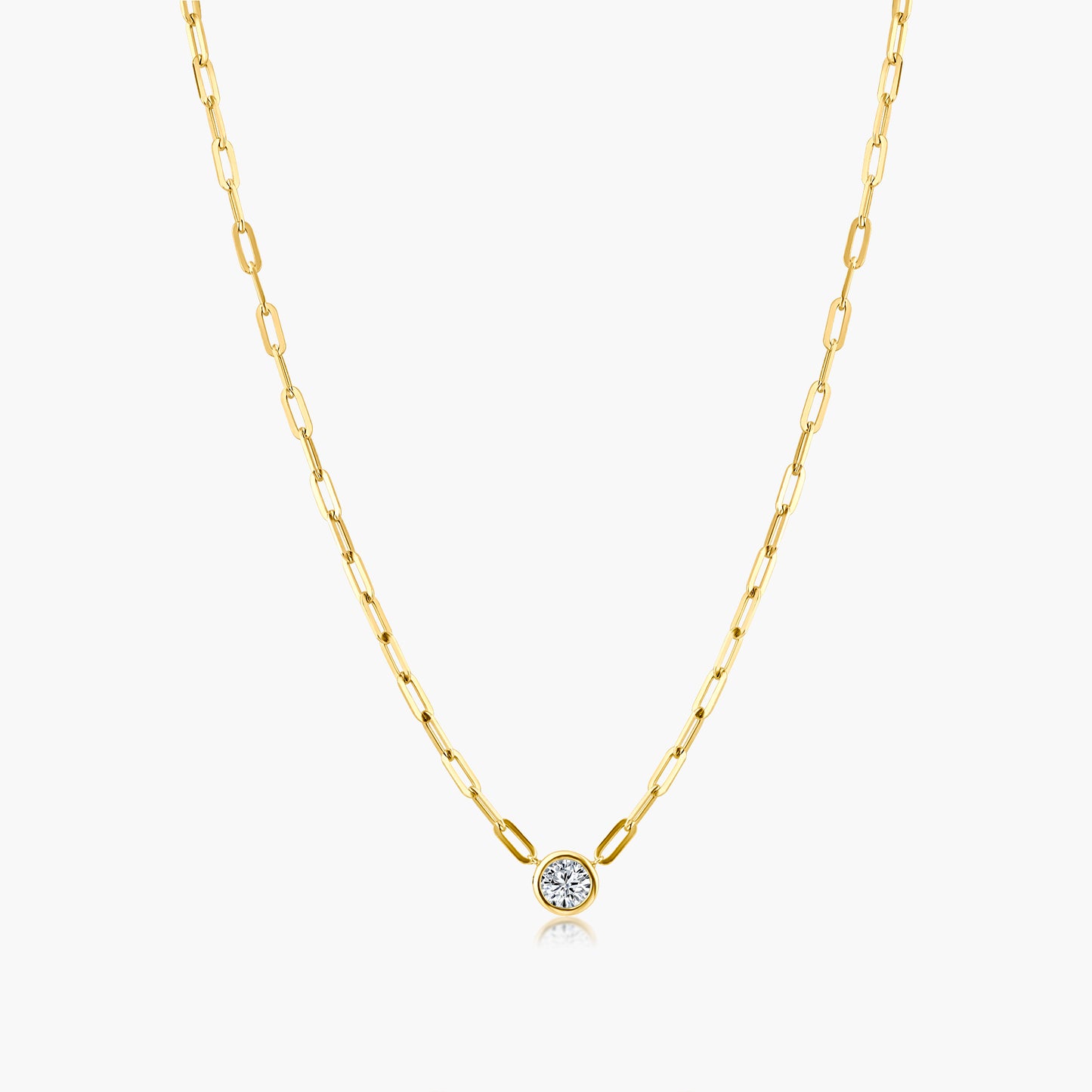 14K Yellow Gold Round Bezel Paper Clip Necklace-P-RDB50SE-3