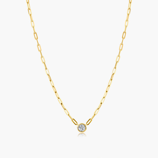 14K Yellow Gold Round Bezel Paper Clip Necklace-P-RDB50SE-3