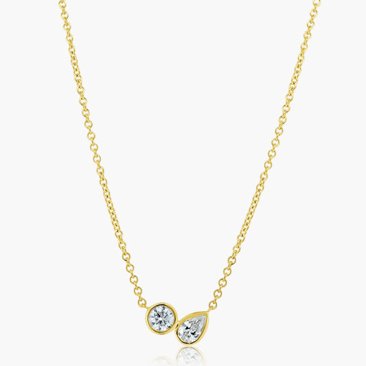 14K Yellow Gold Dainty Double Diamond Pendant-P-RDPS30SE