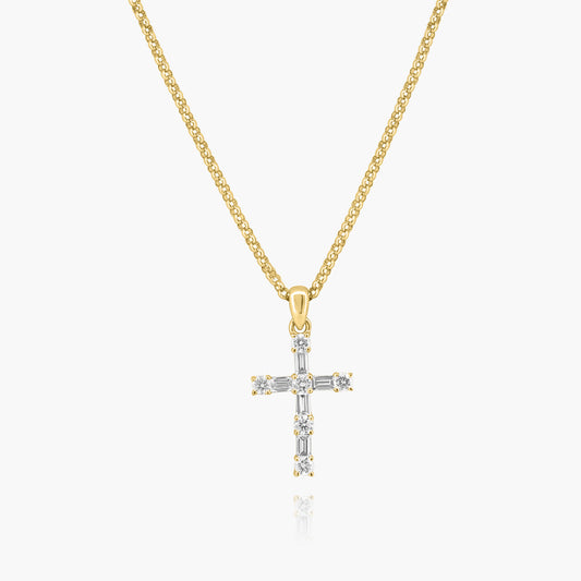 14K Yellow Gold Dainty Cross Pendant - P00001