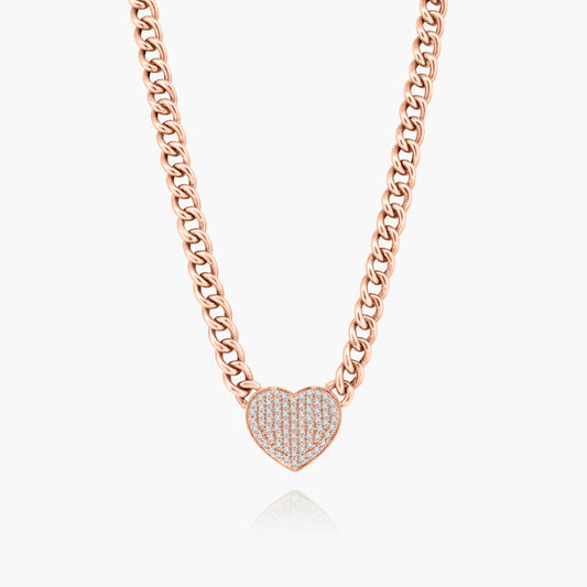 14K Rose Gold Heart Chain Link Necklace - P100175CW0A-2