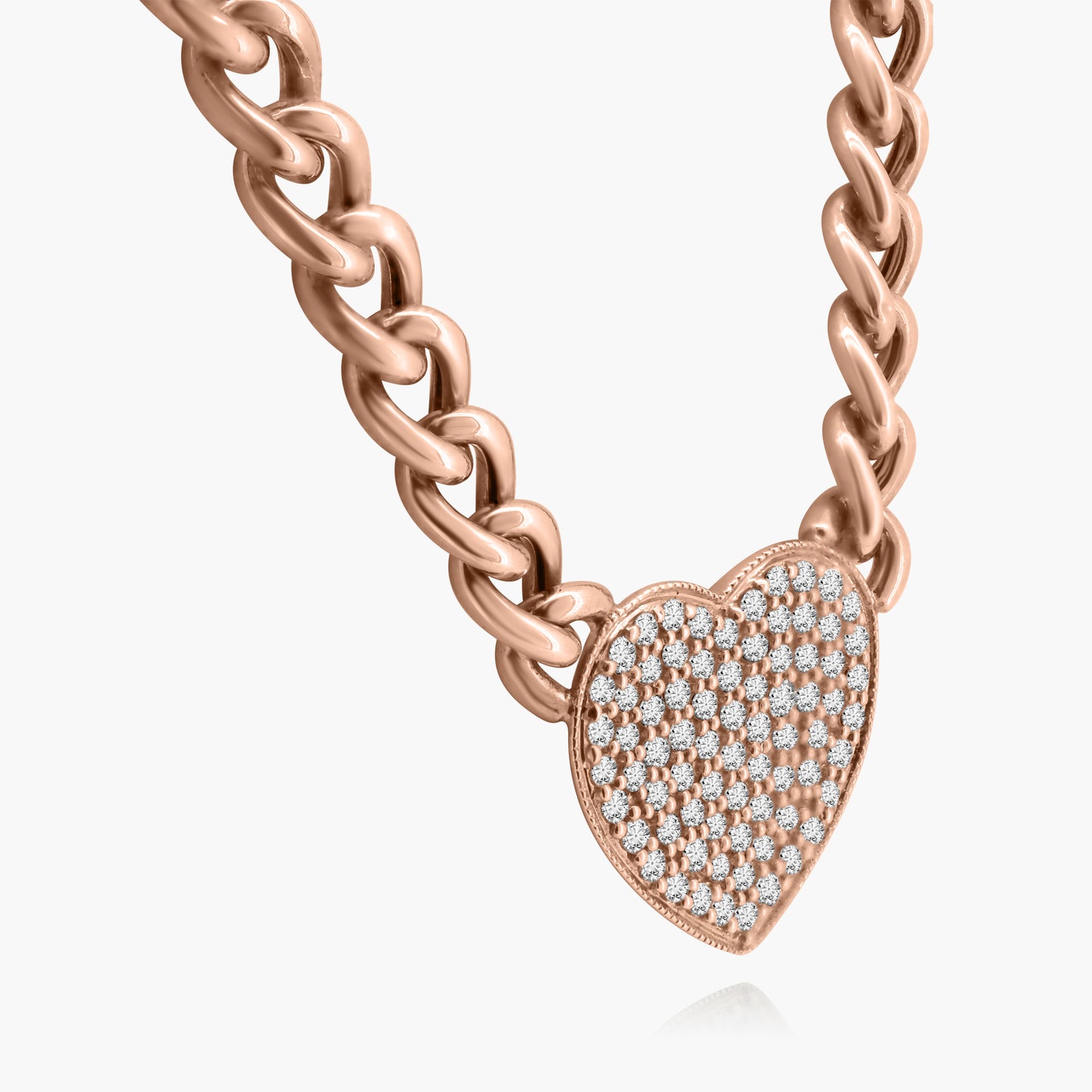 14K Rose Gold Heart Chain Link Necklace - P100175CW0A-2