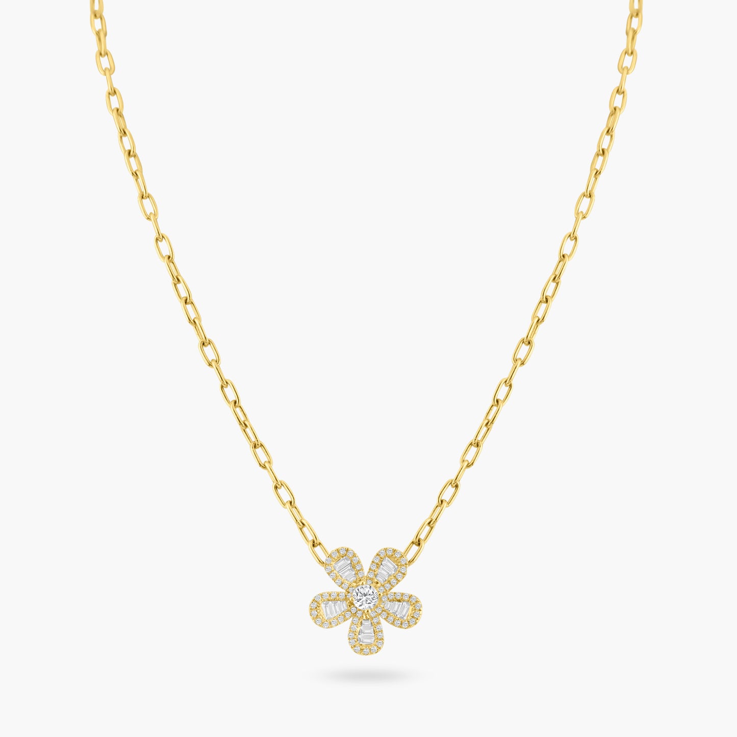 14K Yellow Gold Flower Baguette Pendant - P600025-1