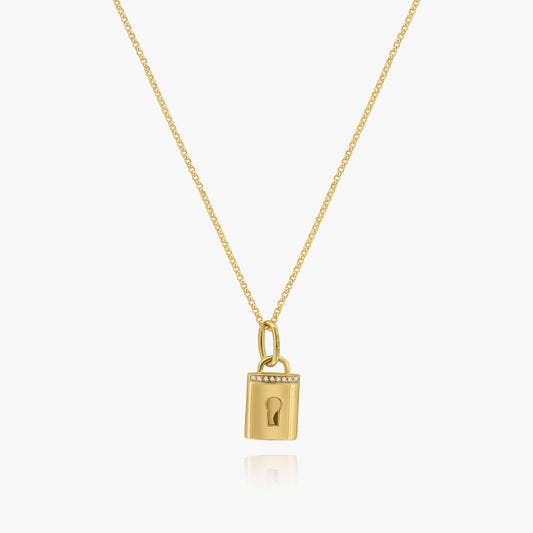 14K Yellow Gold Dainty Padlock Pendant - P60592602