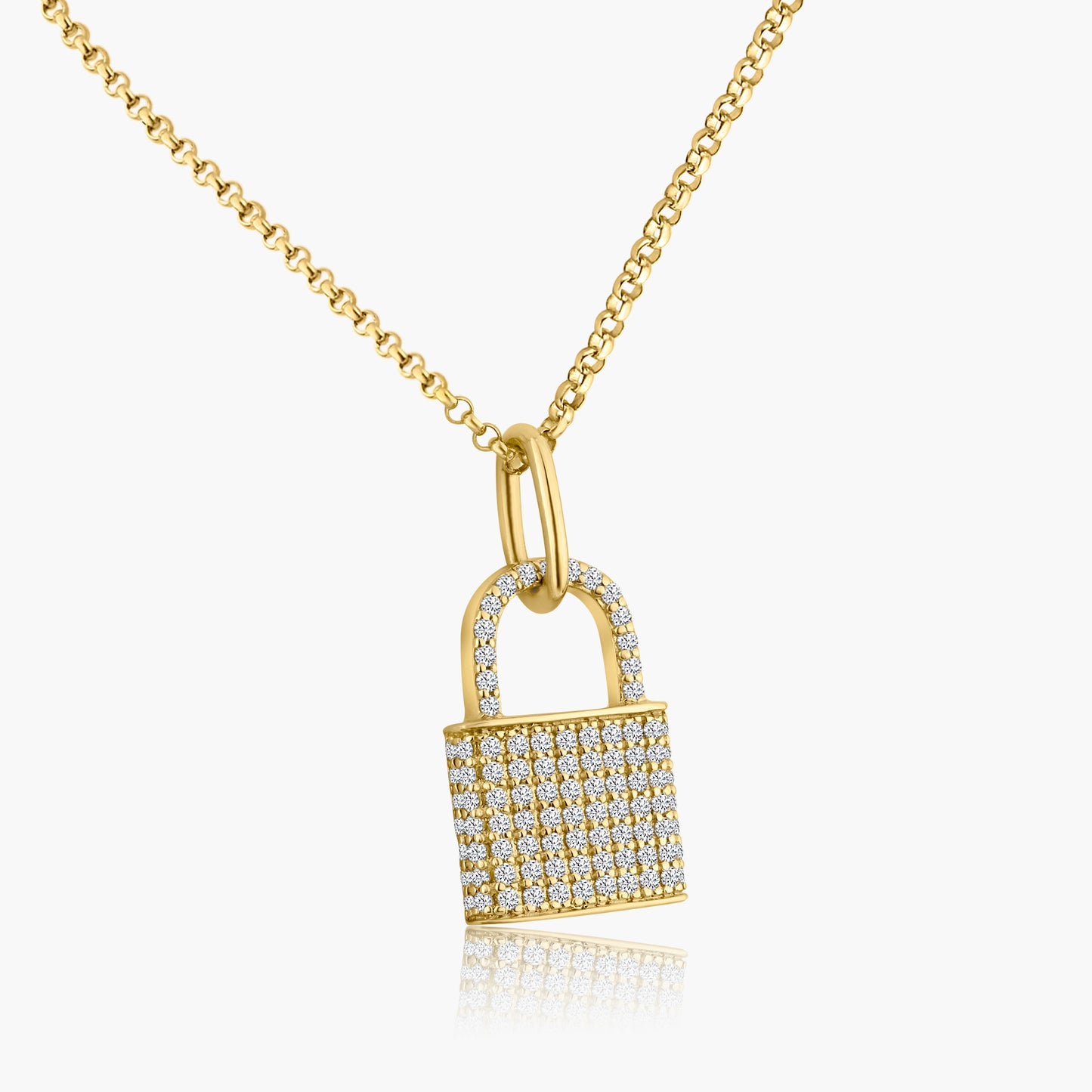 14K Yellow Gold Dainty Pave Diamond Padlock Pendant - P60592604