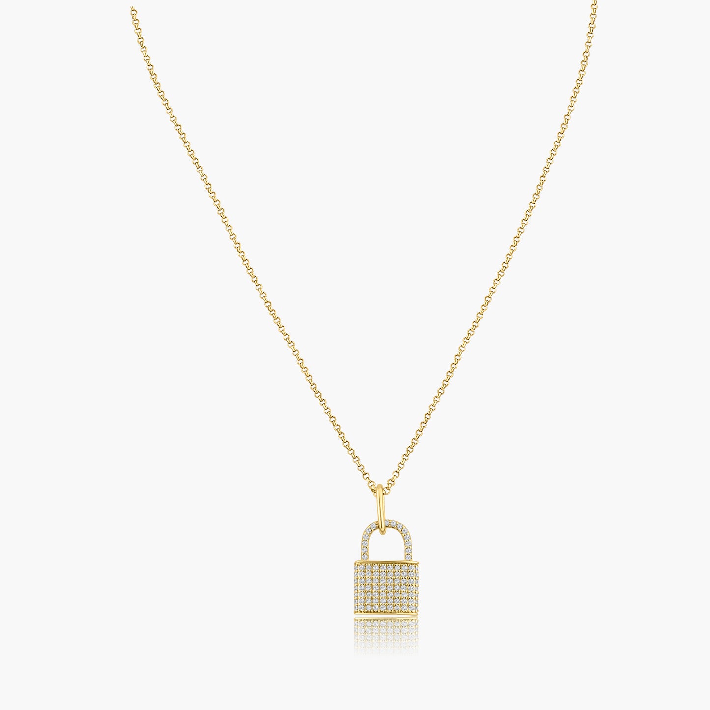 14K Yellow Gold Dainty Pave Diamond Padlock Pendant - P60592604