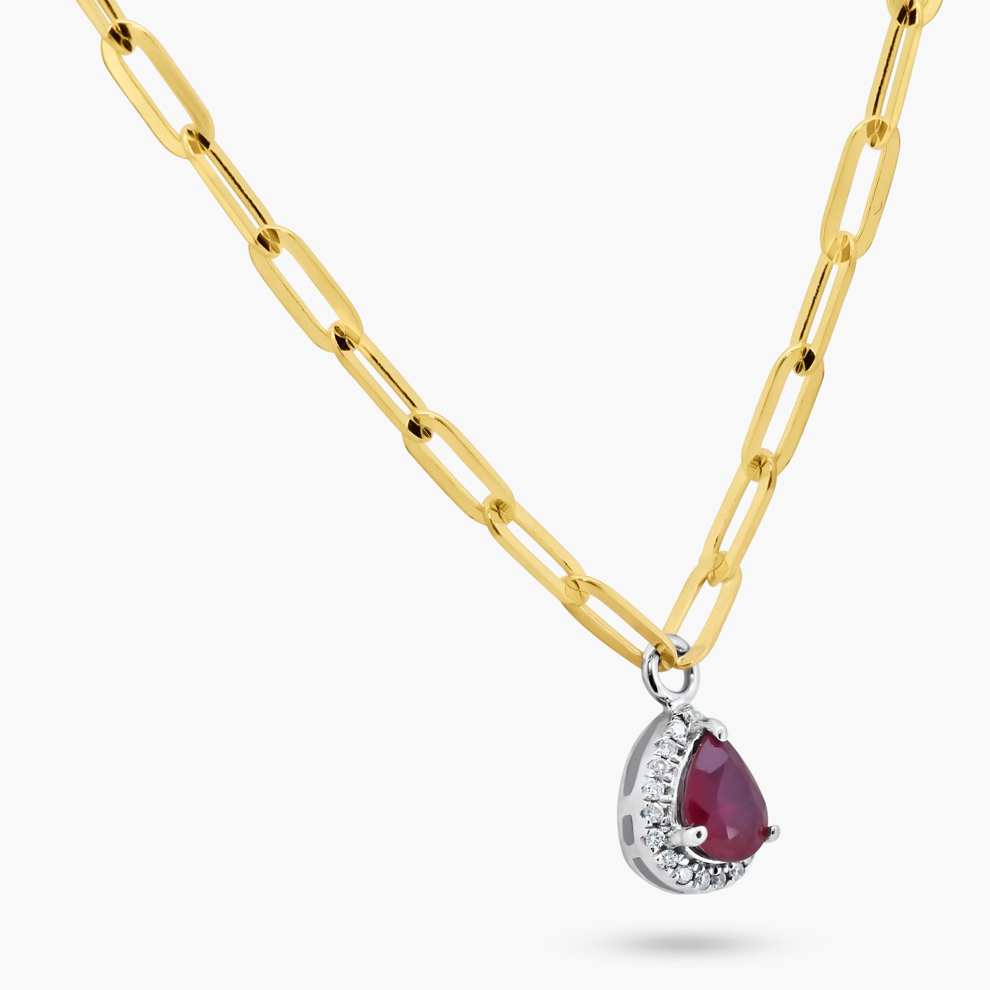 14K Two Tone Ruby Paper Clip Necklace-P60593101-R