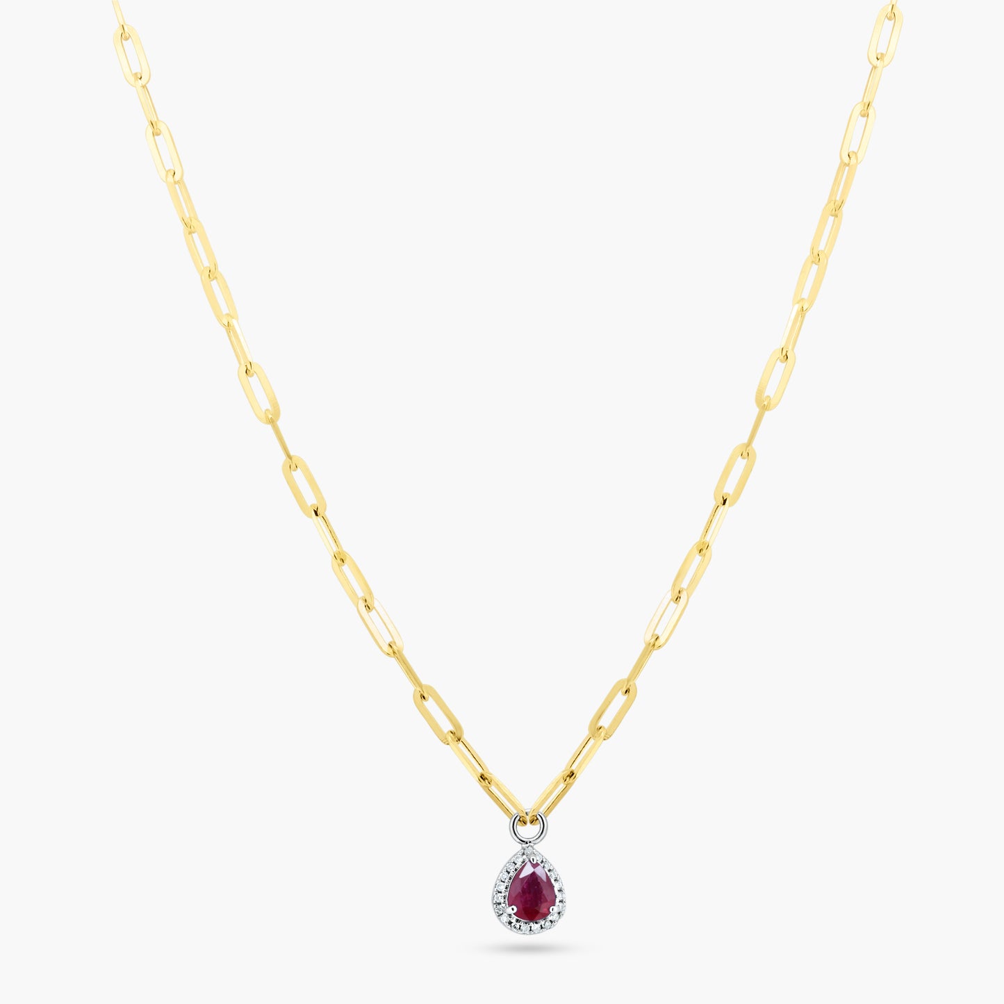 14K Two Tone Ruby Paper Clip Necklace-P60593101-R